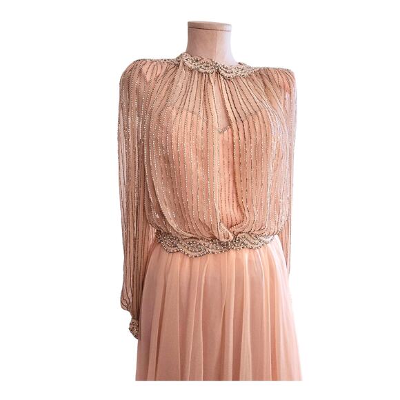 Vintage Victoria Royal Ltd Pink Chiffon Beaded Jacket Princess Prom Dress Size 8 - Picture 12 of 15